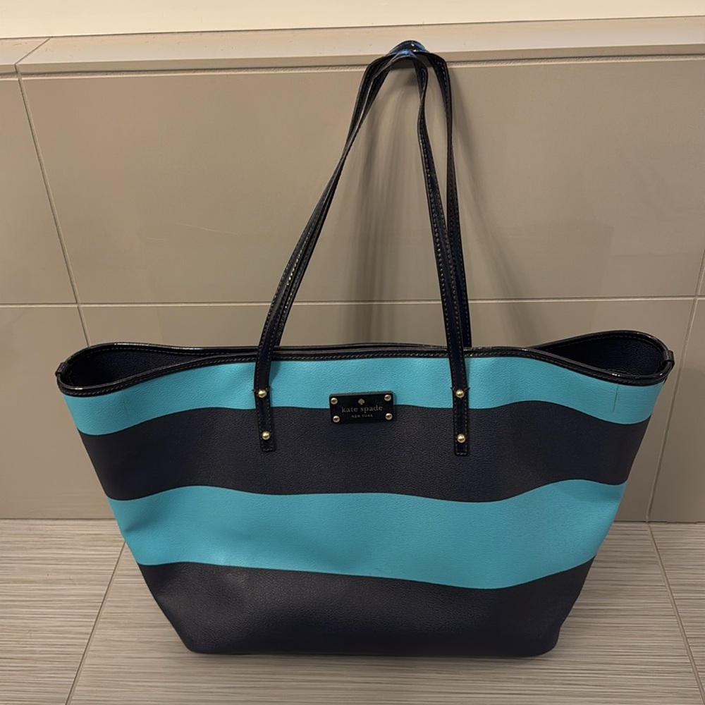 Kate Spade Turquoise/Navy Stripe Tote Bag